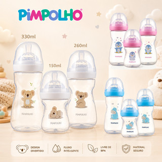 Mamadeira Infantil Pimpolho Anticólica livre BPA – Silicone Macio - 150ml/260ml/330ml