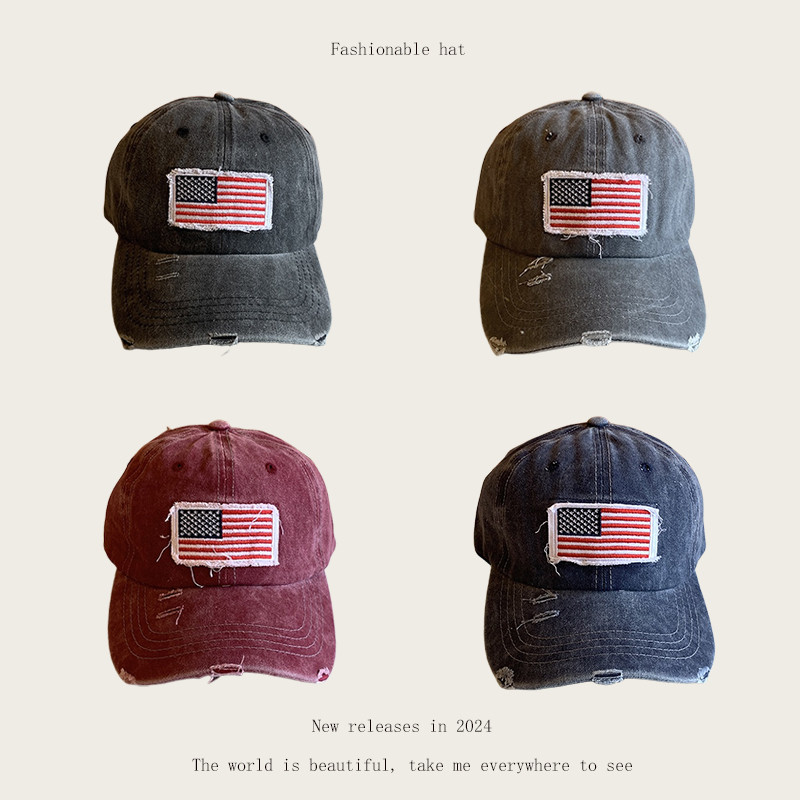 Boné jeans lavado estilo americano, masculino, feminino, mesmo estilo, chapéu da moda, bandeira americana
