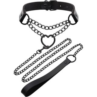 Colar Choker NEWZEST para Mulheres, Colar de Couro, Joias Góticas, Colares de Coração para Mulheres, Colar Choker Preto,