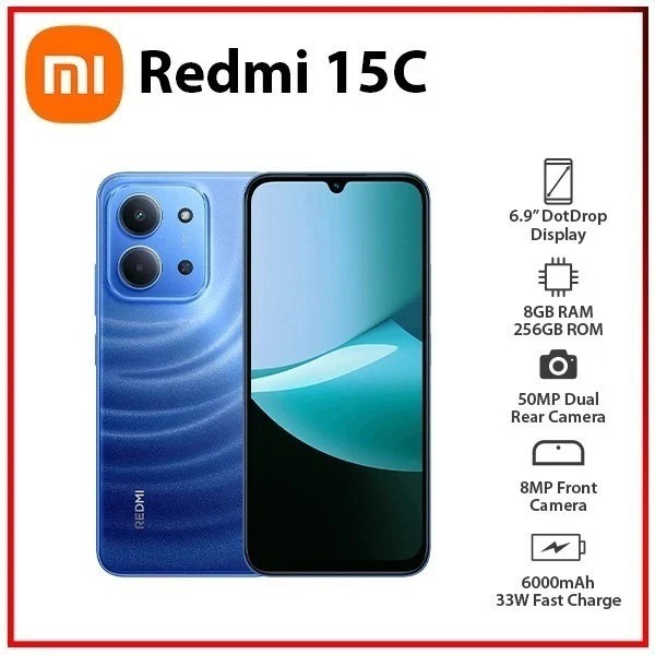 (Novo) Câmera Xiaomi Redmi 15C azul 8GB+256GB RAM,/ 4GB+128GB RAM 6,9″