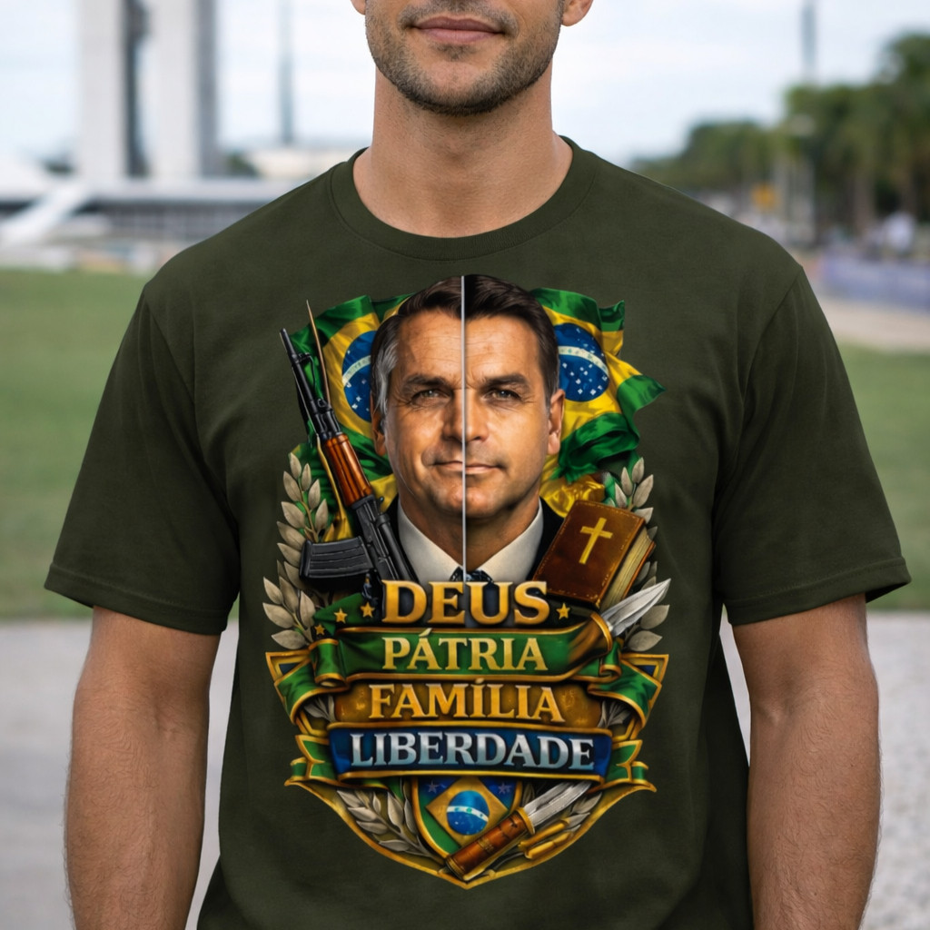 Camiseta Deus Pátria Familia Liberdade Flávio Bolsonaro Patriota Apoiadores Direito Camisa Feminina e Masculina Brasil