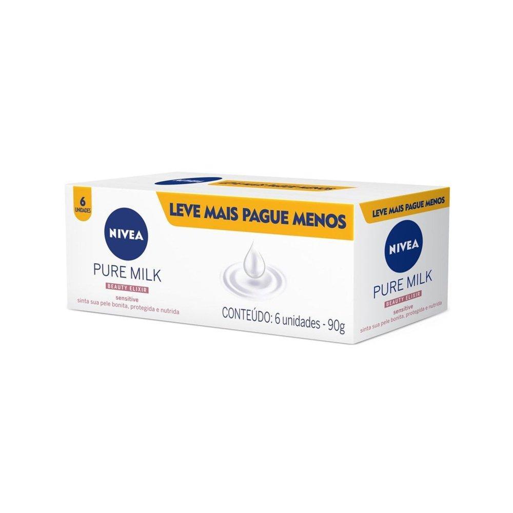 SABONETE EM BARRA NIVEA PURE MILK SENSITIVE COM 6 UNIDADES 90GR CADA ESPECIAL