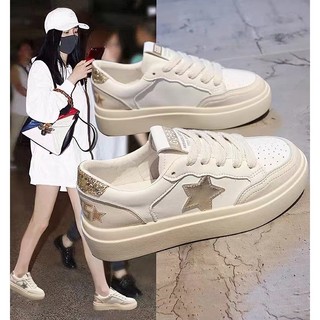 Marca de venda quente estrela sapatos brancos femininos 2025 novo estilo tênis de couro genuíno estilo fino verão Casual
