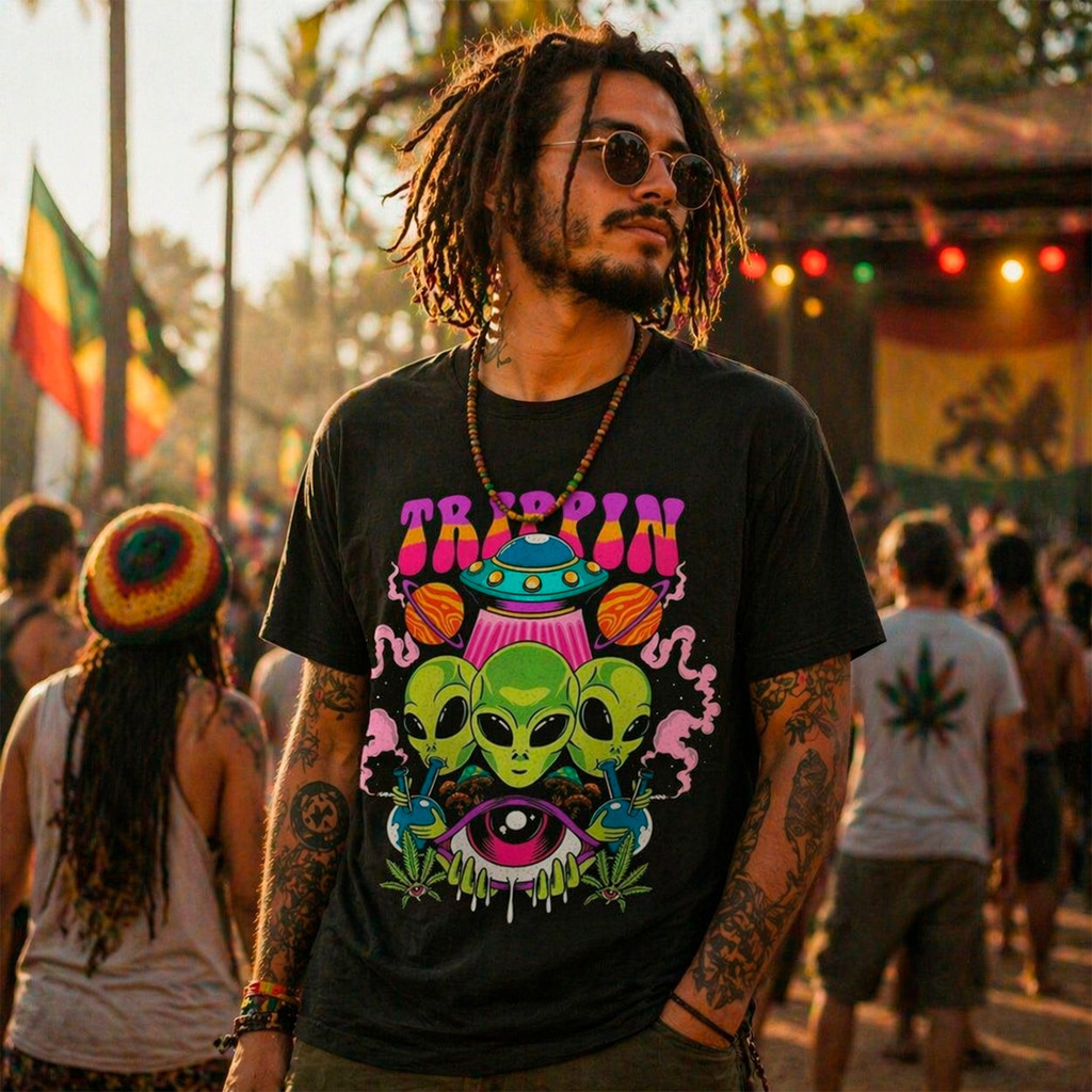 Camiseta Algodão Básica Camisa Alienígena Planta Natural Nave Espacial