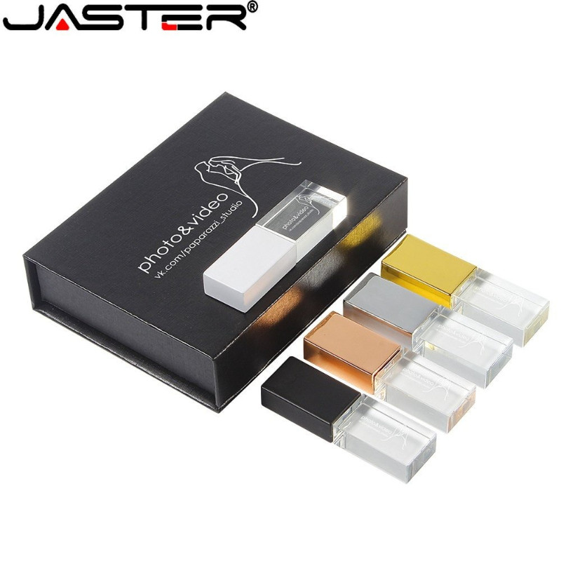 JASTER Logotipo Personalizado Gratuito USB 2.0 Flash Drive 128 Mb Cristal + Preto Caixa Pen 4 Gb Estúdio De Fotografia F