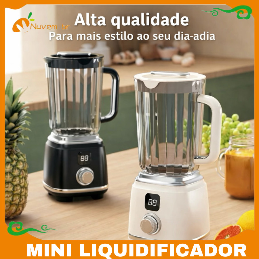 Mini Liquidificador Triturador Compacto para suco com Led - suco e frutas Portátil Recarregável Bivolt 600ml - NUVEM