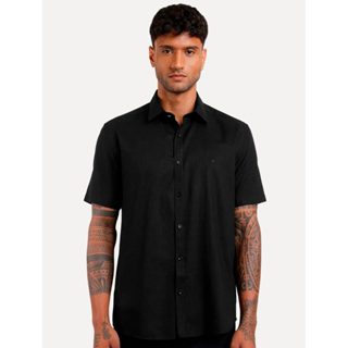 Camisa Aramis Masculina Manga Curta Tricoline Stretch Pocket Mono Preta em Oferta na Shopee
