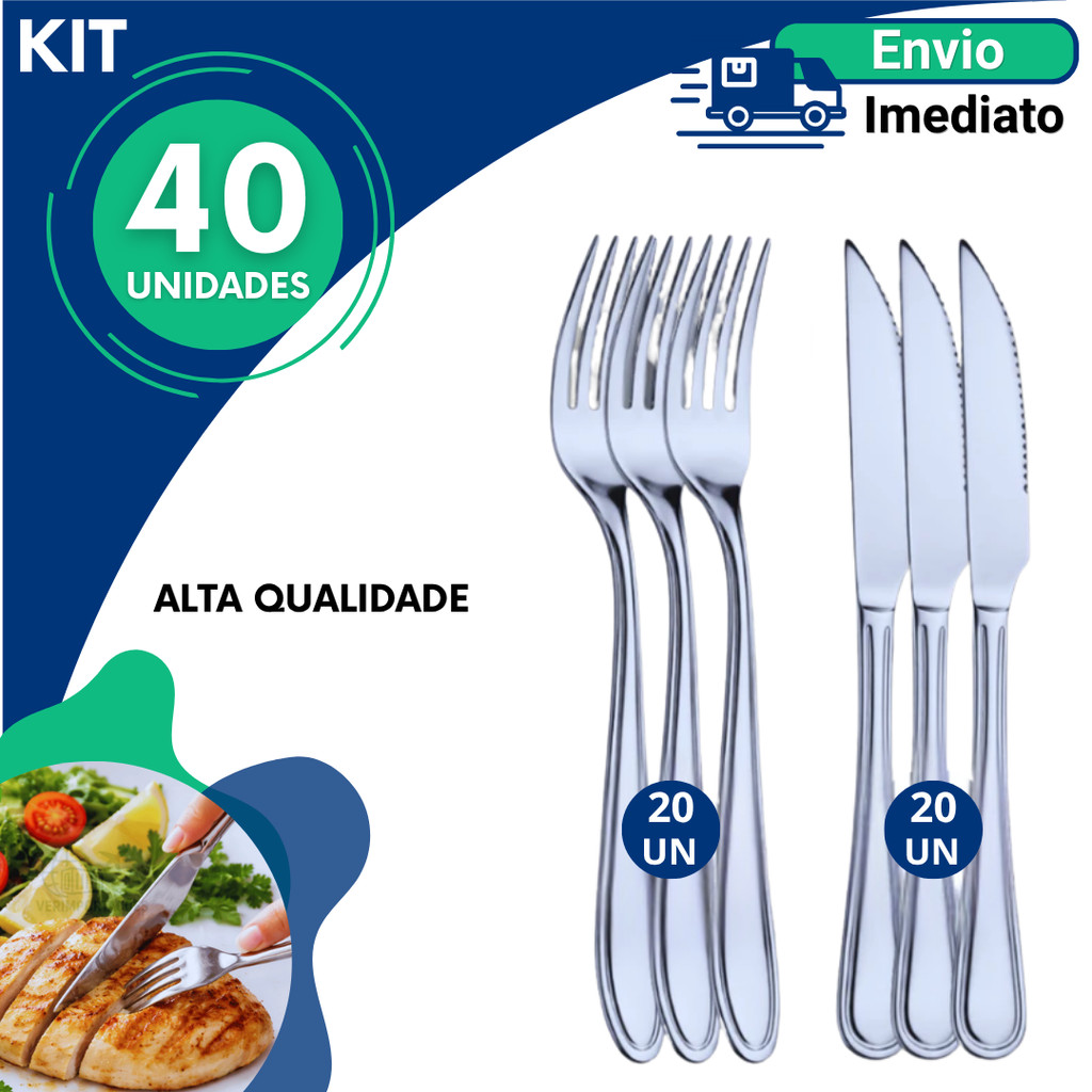 Jogo de Talheres Inox Completo Faca Garfo Mesa Cozinha Kit 40 36 20 12 Peças