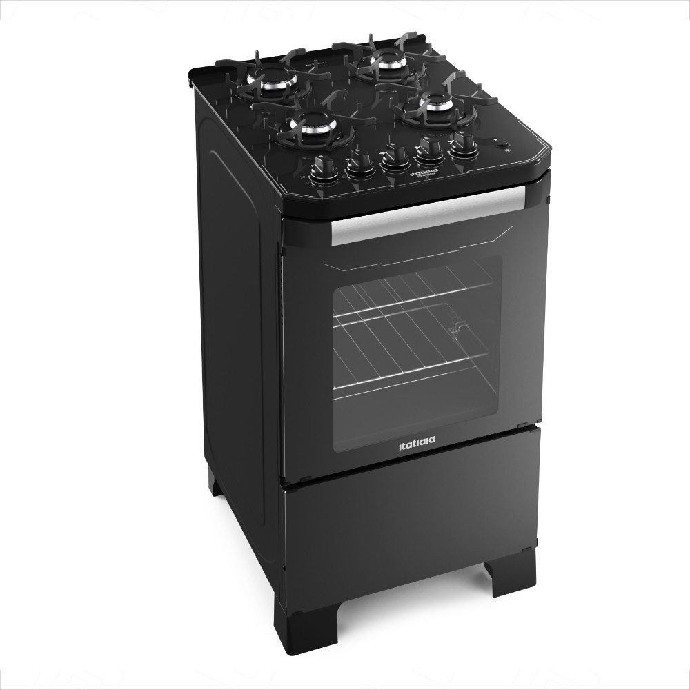 Fogão 4 Bocas Itatiaia Itamaster Forno de 58L Preto Acendimento Automatico- Bivolt 