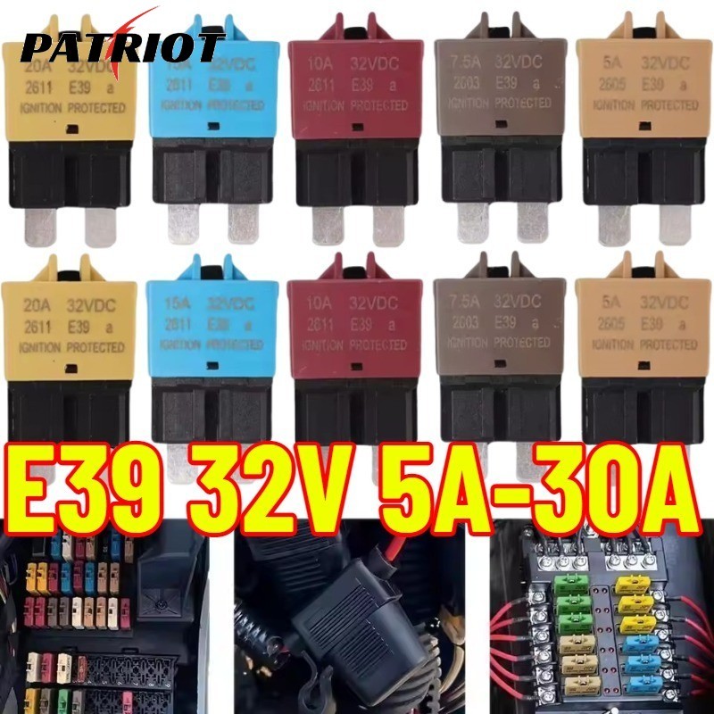 E39 Disjuntor Reinicialização Automática 32V DC 5A-30A Fusível Plug-in Para Proteção Do Sistema Elétrico Carro/Caminhão/