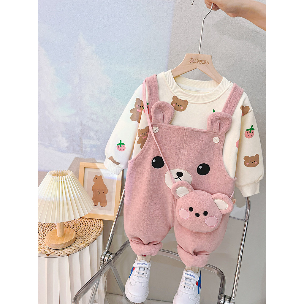 Macacão Roupas de inverno para meninas 2026 Novo estilo de lã de lã Roupas infantis da moda Roupas infantis da moda Tern