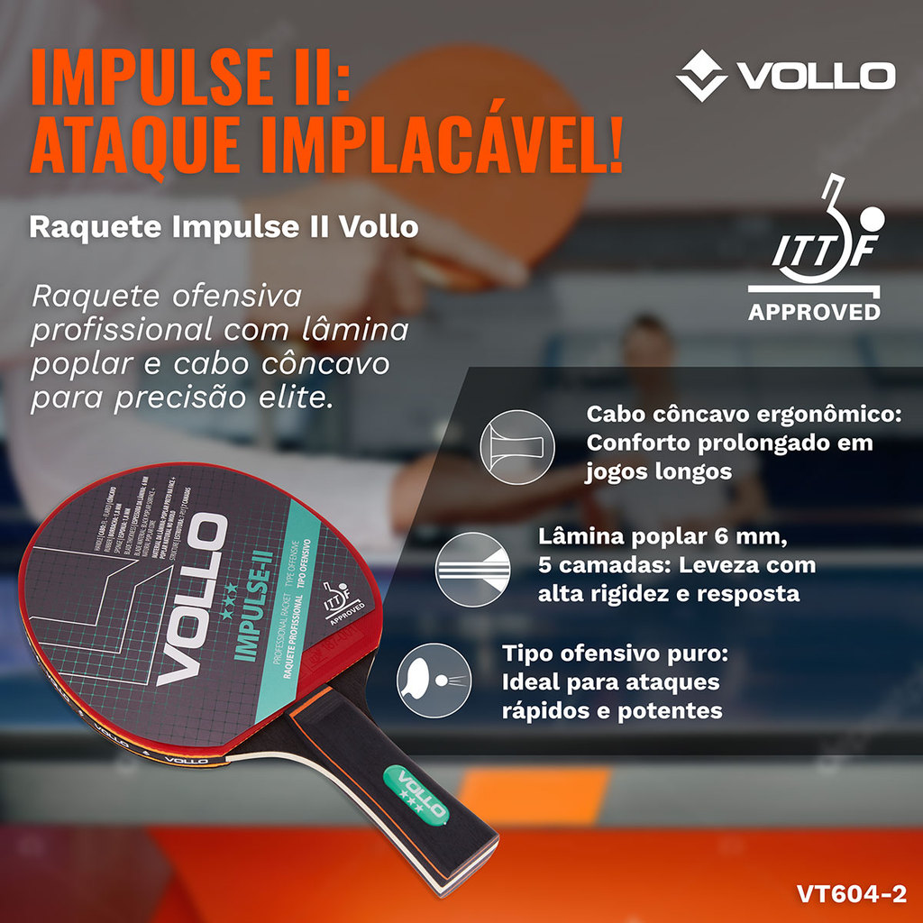 Raquete de Tênis de Mesa Ping Pong Impulse II Vollo Aprovada ITTF