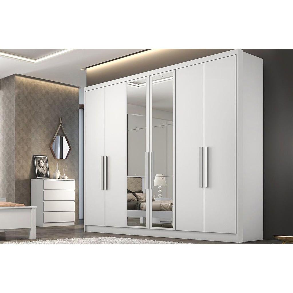 Guarda Roupa Casal 6 Portas (2 c/ Espelho) e 8 Gavetas Rizon/Linea Plus Branco - Novo Horizonte