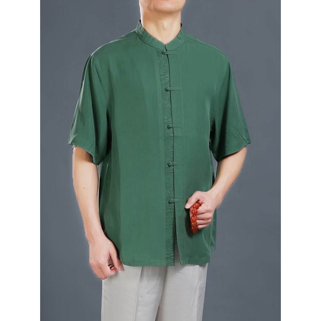 Terno Tang Masculino de Alta Qualidade Roupas de Verão Tops de Manga Curta Estilo Étnico Roupas Masculinas Estilo Chinês