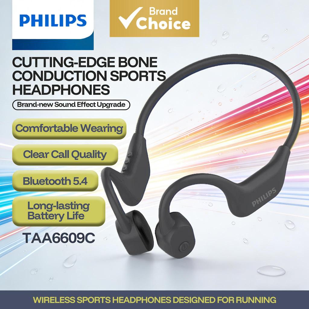 Fones de Ouvido Philips TAA6609C Condução Óssea Profissional para Corrida, Fones de Ouvido Bluetooth Sem Fio HD para