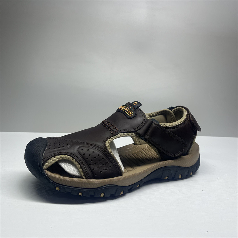 Raro comércio exterior sapatos de praia de couro genuíno 2025 verão novo estilo sandálias esportivas casuais masculinas