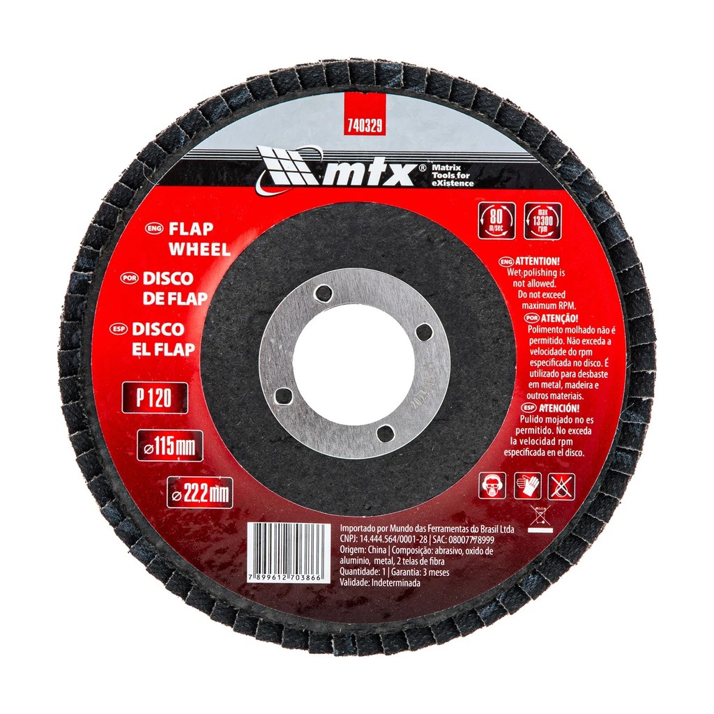 Disco Flap MTX Grão 120 115 x 22,2mm 1 Peça