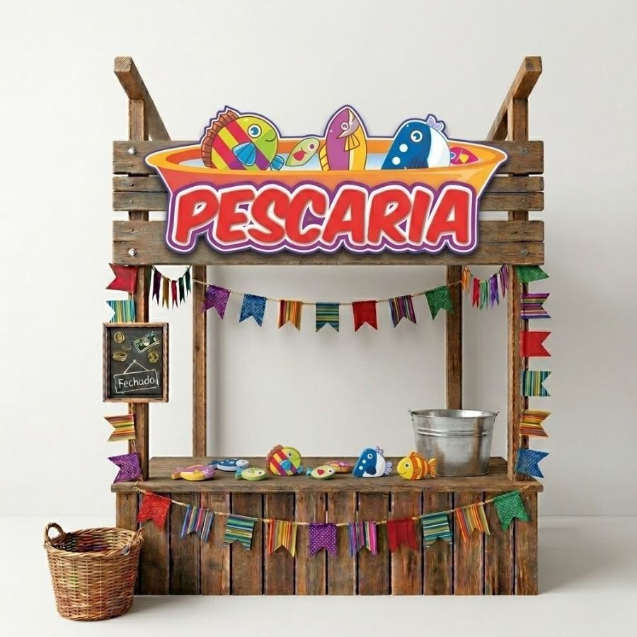 Placa De Sinalização em Papel para Festa Junina - Pescaria - 50cm - 1 unidade - Festa Maluca - Rizzo