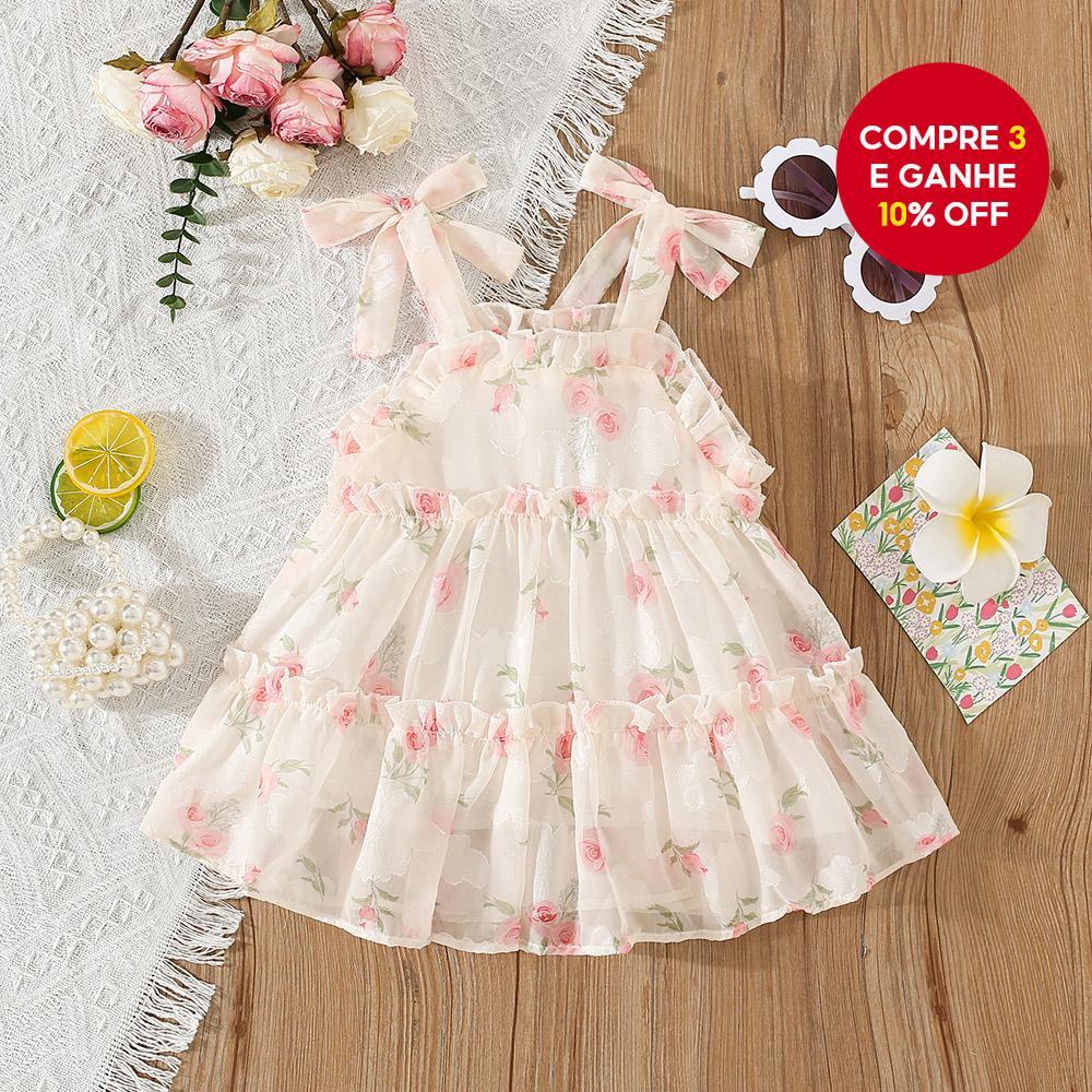  Vestido de Bebê Menina com Flor Fofinha - Estilo Sling de Verão para Celebrações (0-3 Anos)