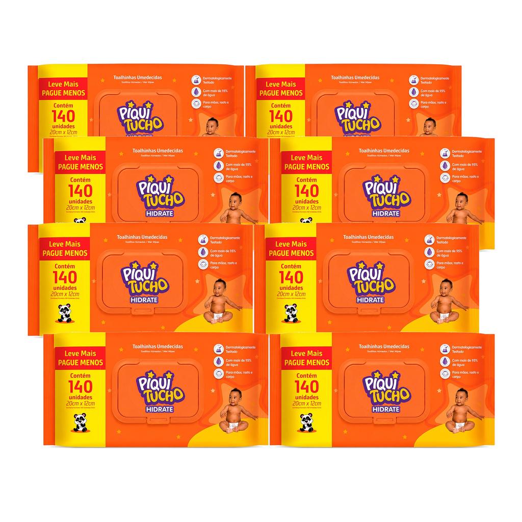 Kit Com 8 Toalha Umedecida Piquitucho Hidrate 140 Unidades.