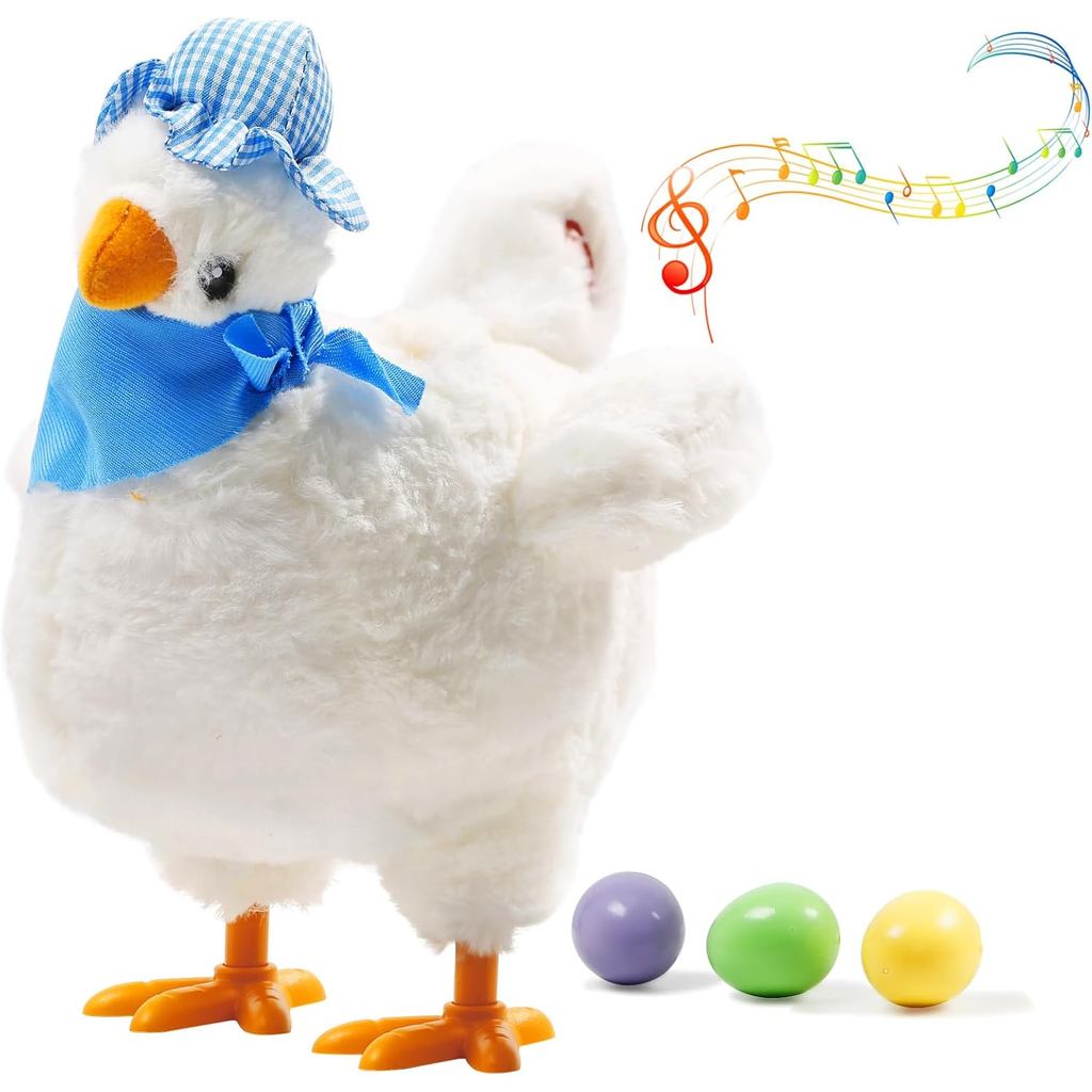 Frango Que Coloca Ovo Brinquedos De Pelúcia Elétrica Brinquedo Louco Dança Com Som Música Animais Páscoa Branco