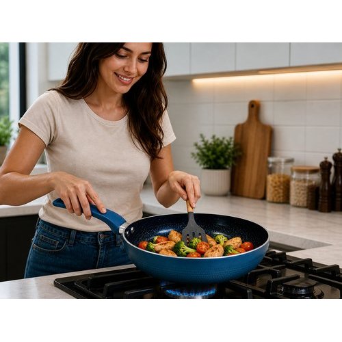 Frigideira Antiaderente Cerâmica 26cm Indução Gás Azul Profissional