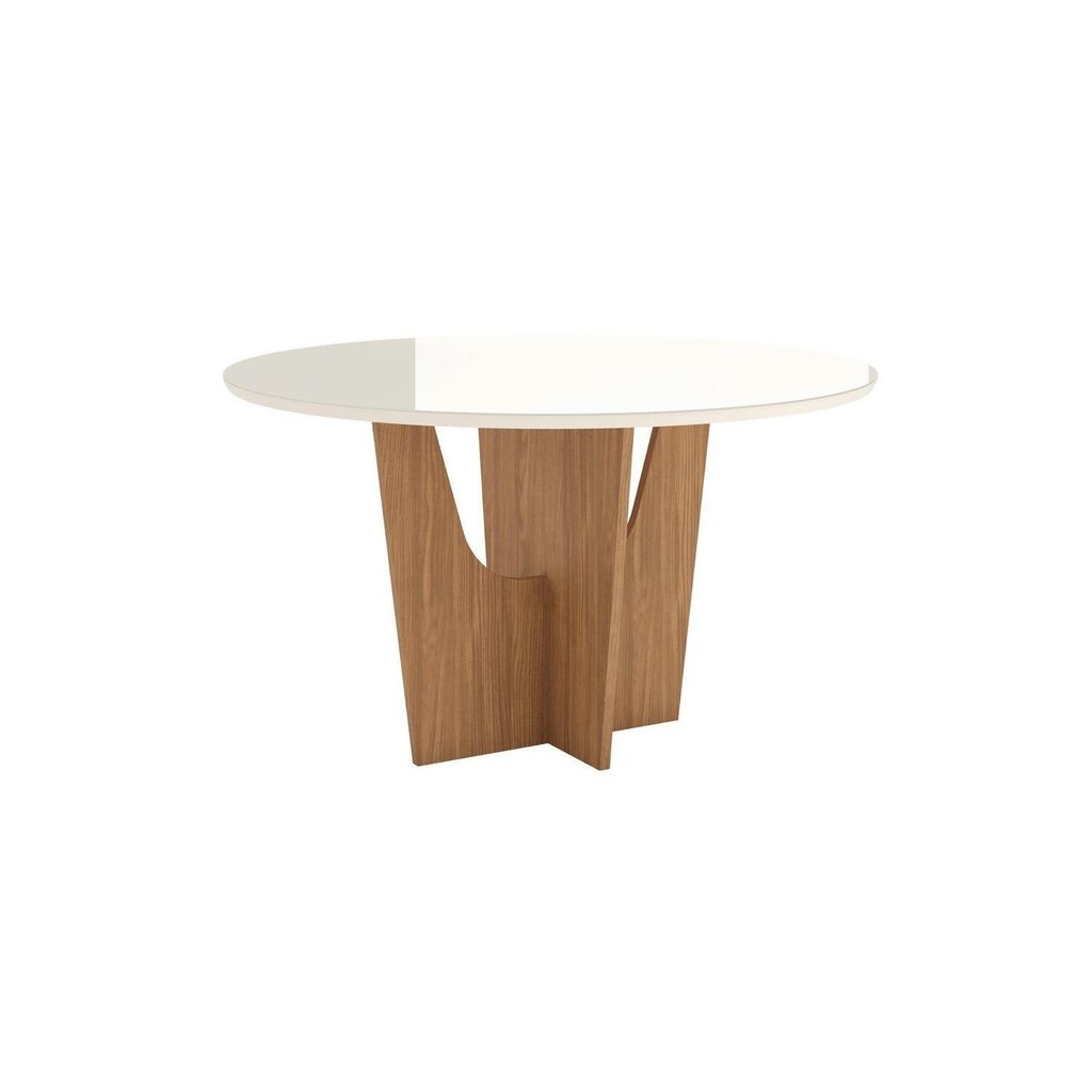 Mesa Vértice para 6 Lugares Tampo de 140cm Redonda com Vidro Marrom/Nature/Off White