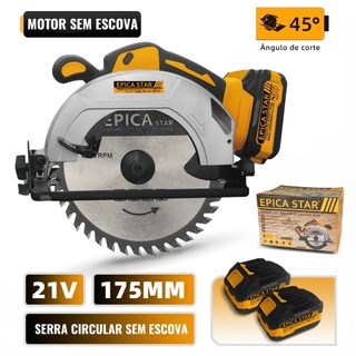 21V Elétrico Serra Circular Profissional 7”/175mm Com 2 Baterias