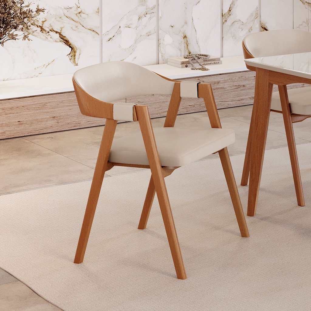 Cadeira para Mesa de Jantar Gaia Yescasa Bege Linho Bege