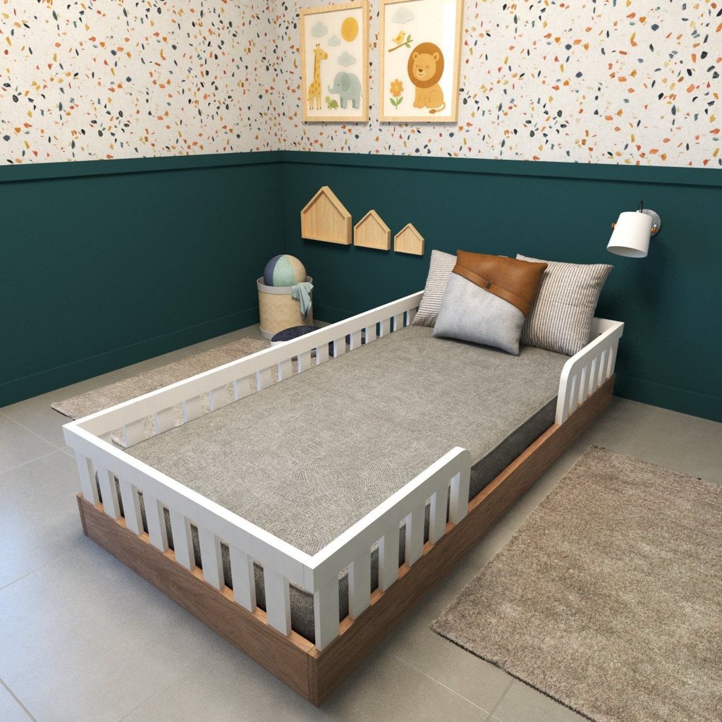 Cama Infantil Montessoriana Solteiro Sol Marrom/Carvalho Mel/Branco