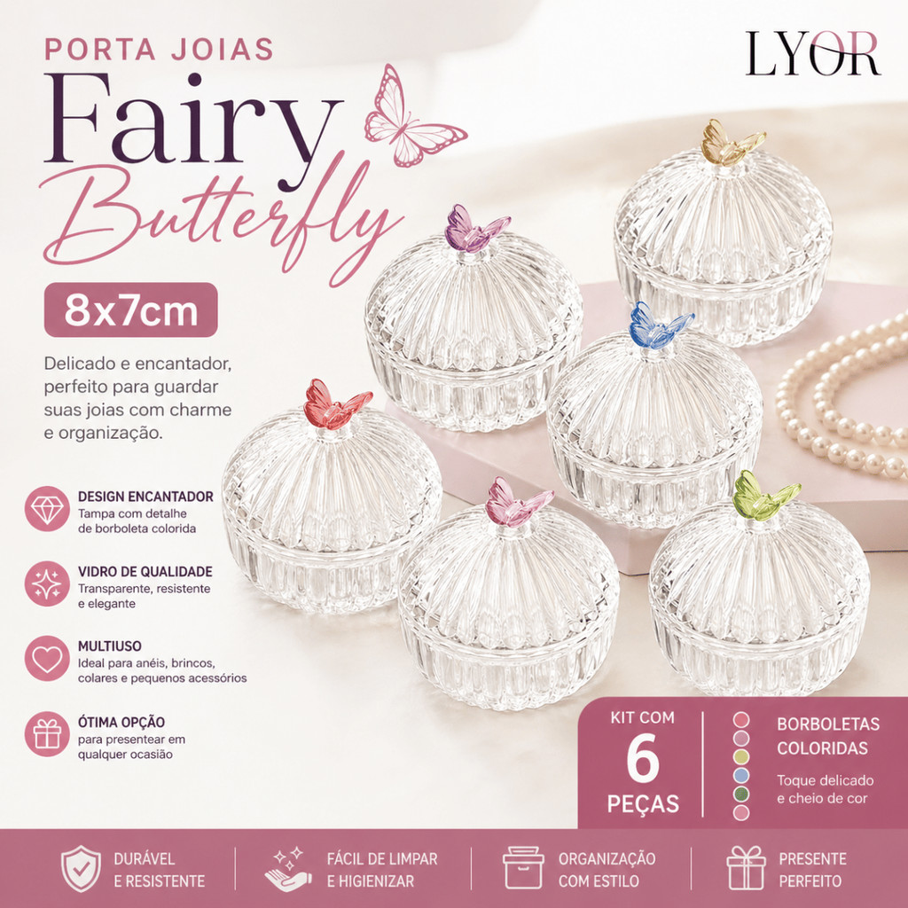 Porta Joias 8x7cm Fairy Butterfly Decorativo - Lyor / Organização Bijuteria Presente Quarto Decoracao Elegante