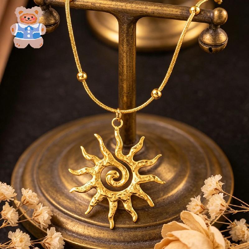 Colar Feminino Com Pingente De Sol , Requintado De Girassol Em Espiral De Aço De Titânio , Joias Retrô Boêmias