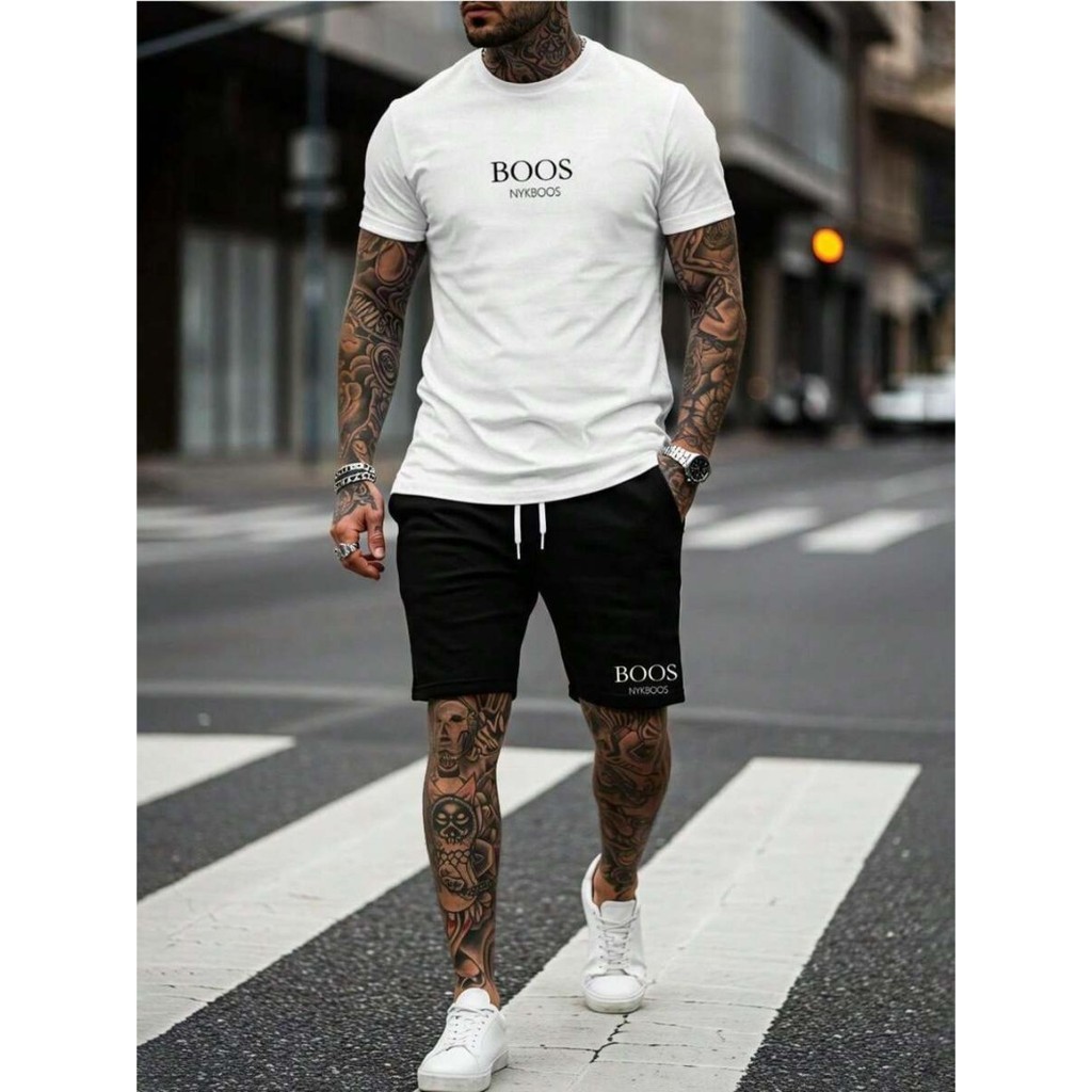 Conjunto Camiseta B.os Masculina Malha  Bermuda Tectel Com Bolso Kit Casual Tendencia
