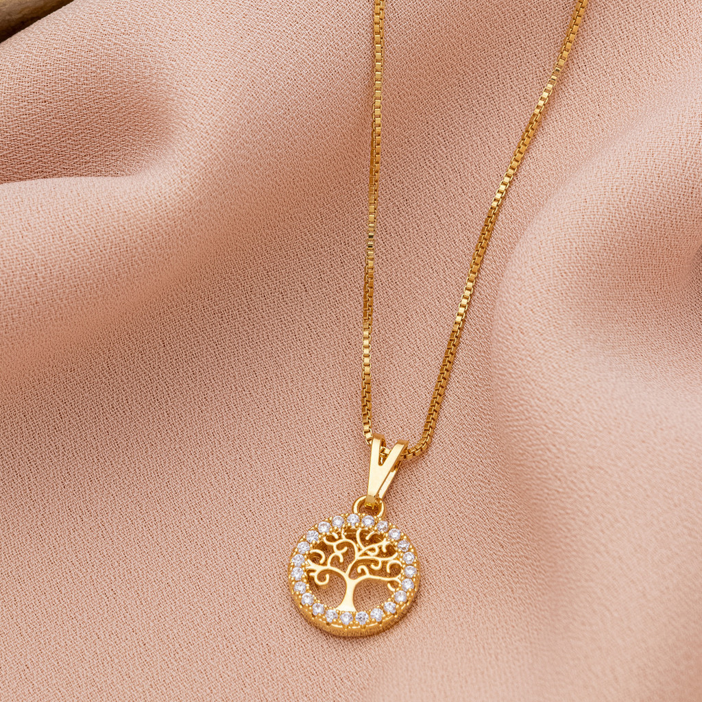 Colar Arvore da Vida em Zircônias Importadas Dourado e Prata Banhado - D France Semijóias