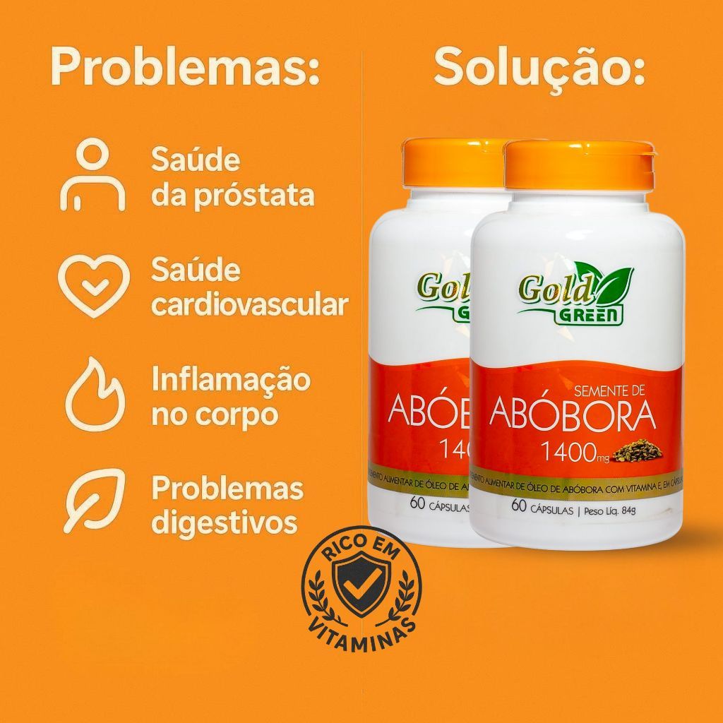 Kit 2 Semente de Abóbora 1400mg - Óleo de Abóbora com Vitamina E - 60 Cápsulas de Gel - Gold Green