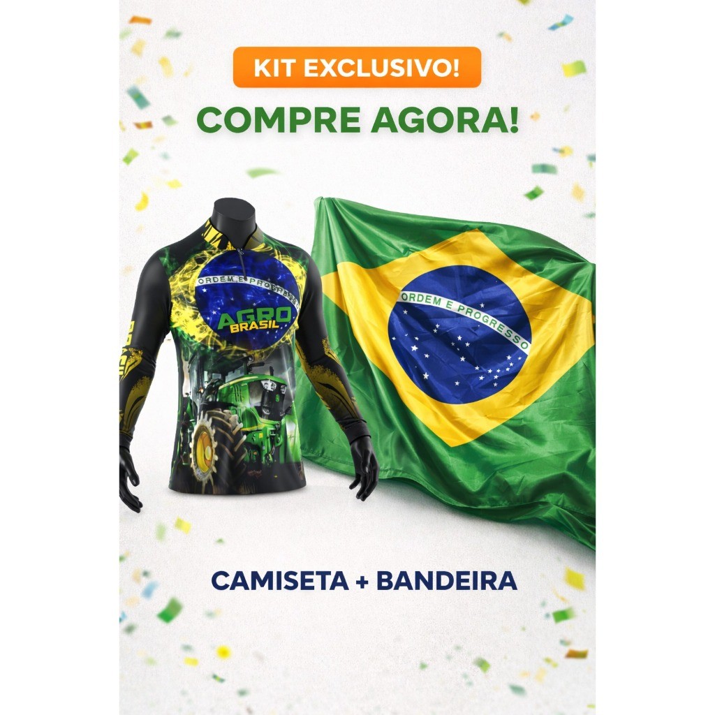 Camiseta Agro Brasil Trator UV50+ com Zíper + Bandeira do Brasil | Conforto e Proteção