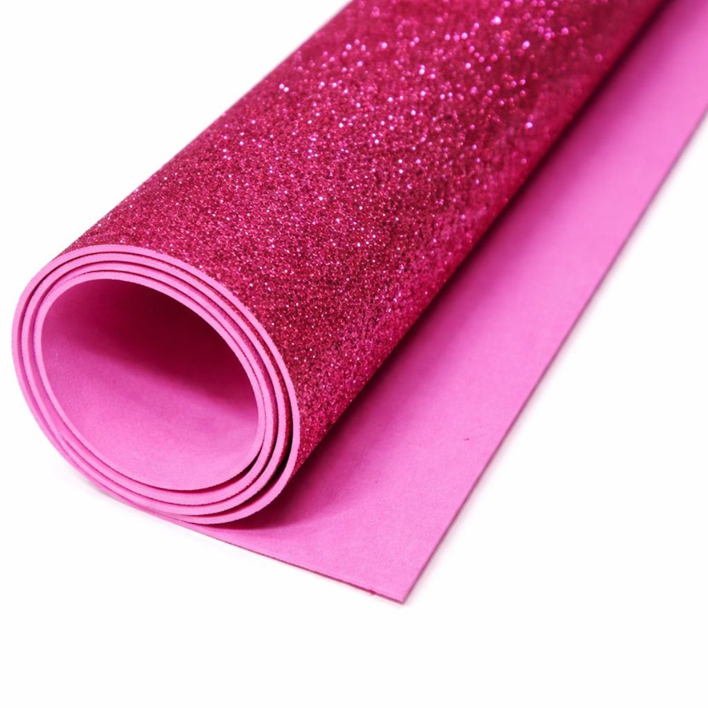 Kit 10 Folhas de Borrachado EVA com Glitter Rosa Pink