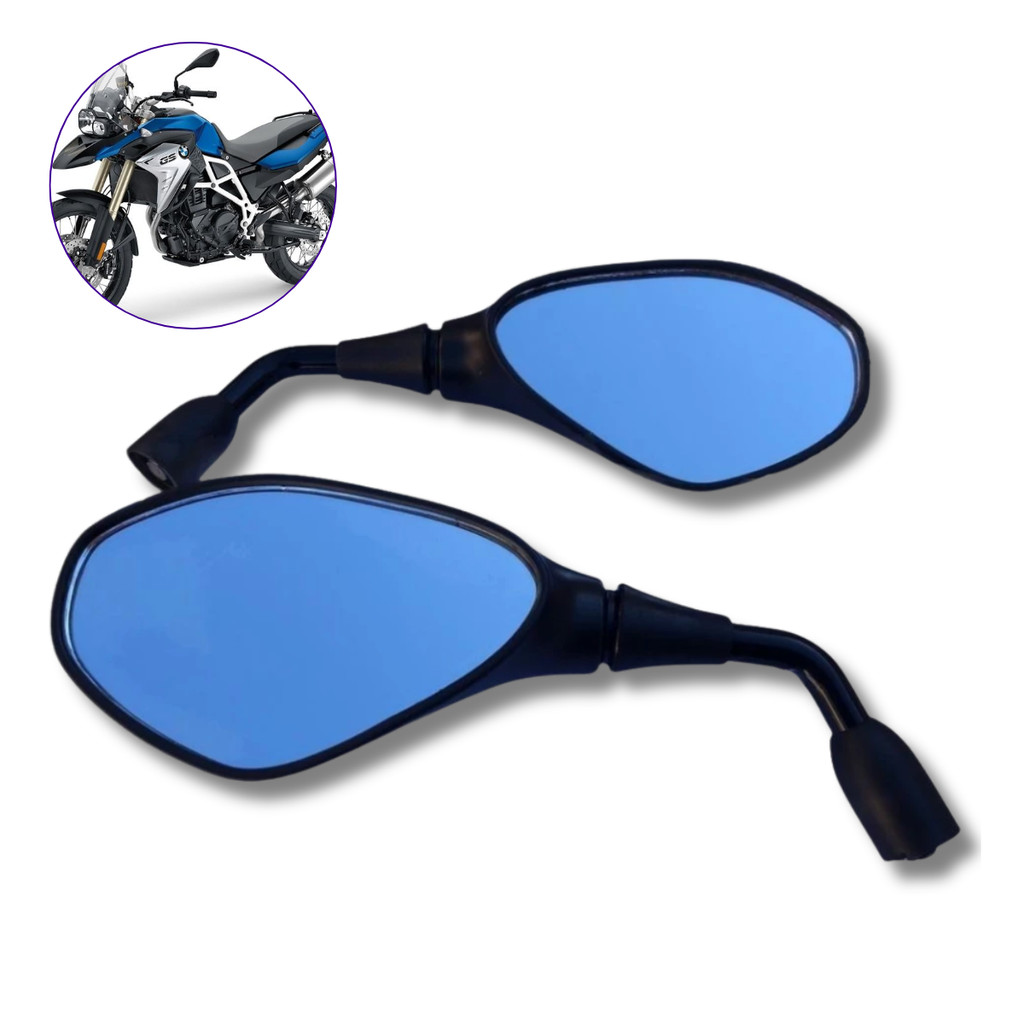 Retrovisor Bmw F800 Rebaixado 90° Honda Lente Convexo Azul