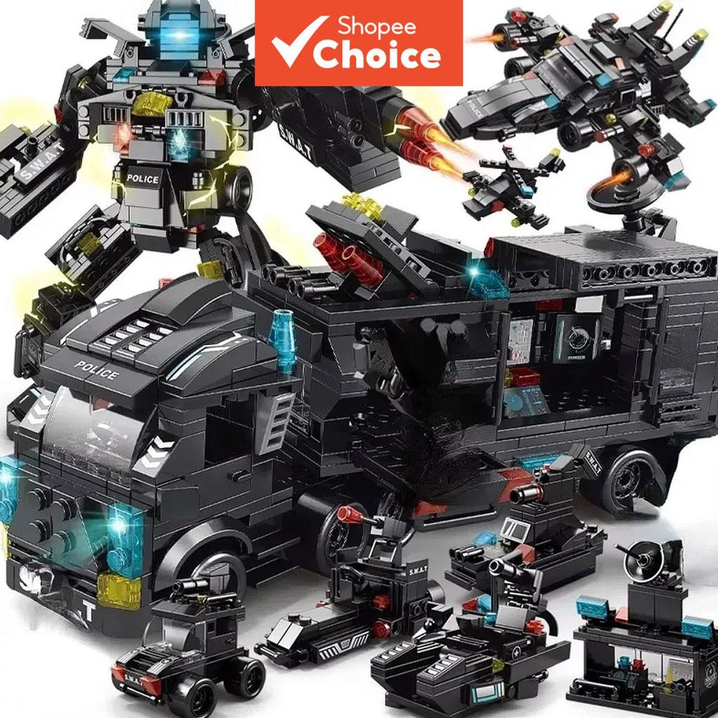 Compatível com Lego 585 Peças Conjunto de Polícia da Cidade Caminhão SWAT Blocos de Montar DIY Brinquedos para Meninos