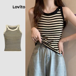 Lovito Casual Regata Listrada Com Gola Redonda E Sem Mangas Para Mulheres LNE06100 (Multicolorido)