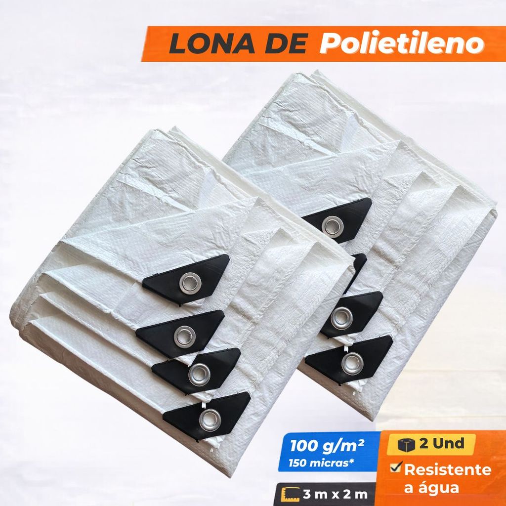 Kit 2 Lonas Reforçada 3x2m Branco Multiuso Resistente 150mic