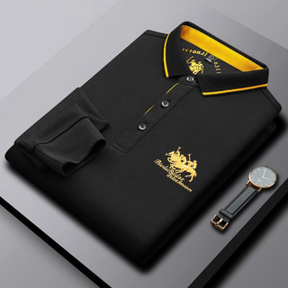Camiseta masculina de manga comprida lapela de algodão puro camiseta Paul de meia-idade camisa polo masculina primavera 