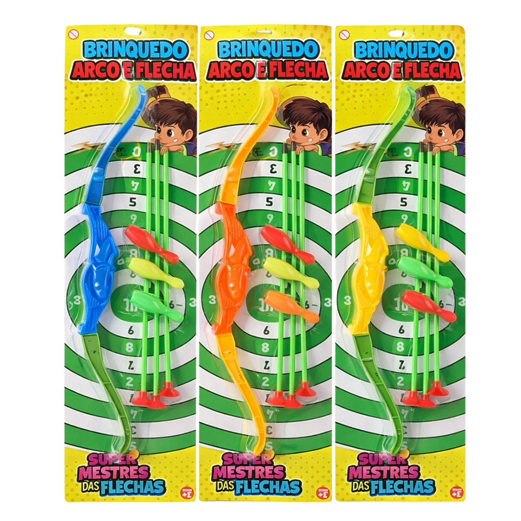 Arco e Flecha Infantil com Ventosas Kit 3 Flechas Brinquedo Criança Cores Sortidas