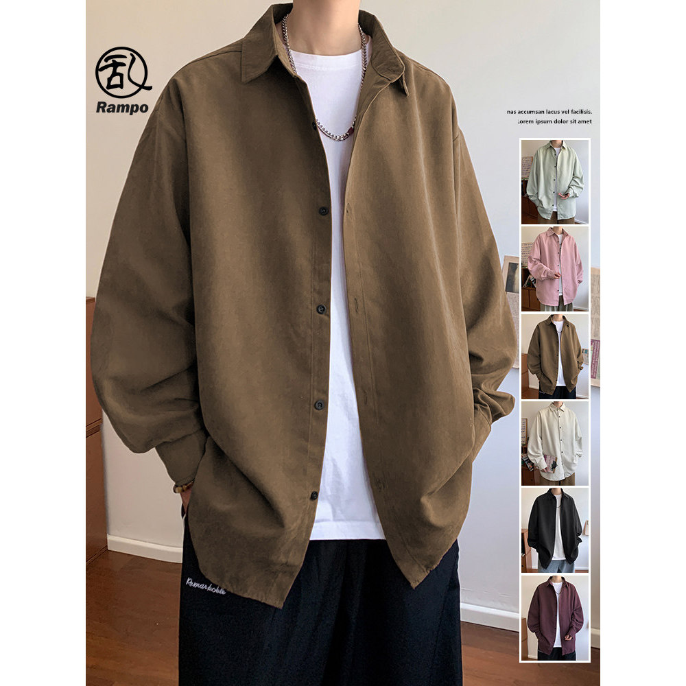 Estilo Hong Kong ins na moda Drape camisa de manga comprida masculina outono inverno novo estilo lapela solta Casual All