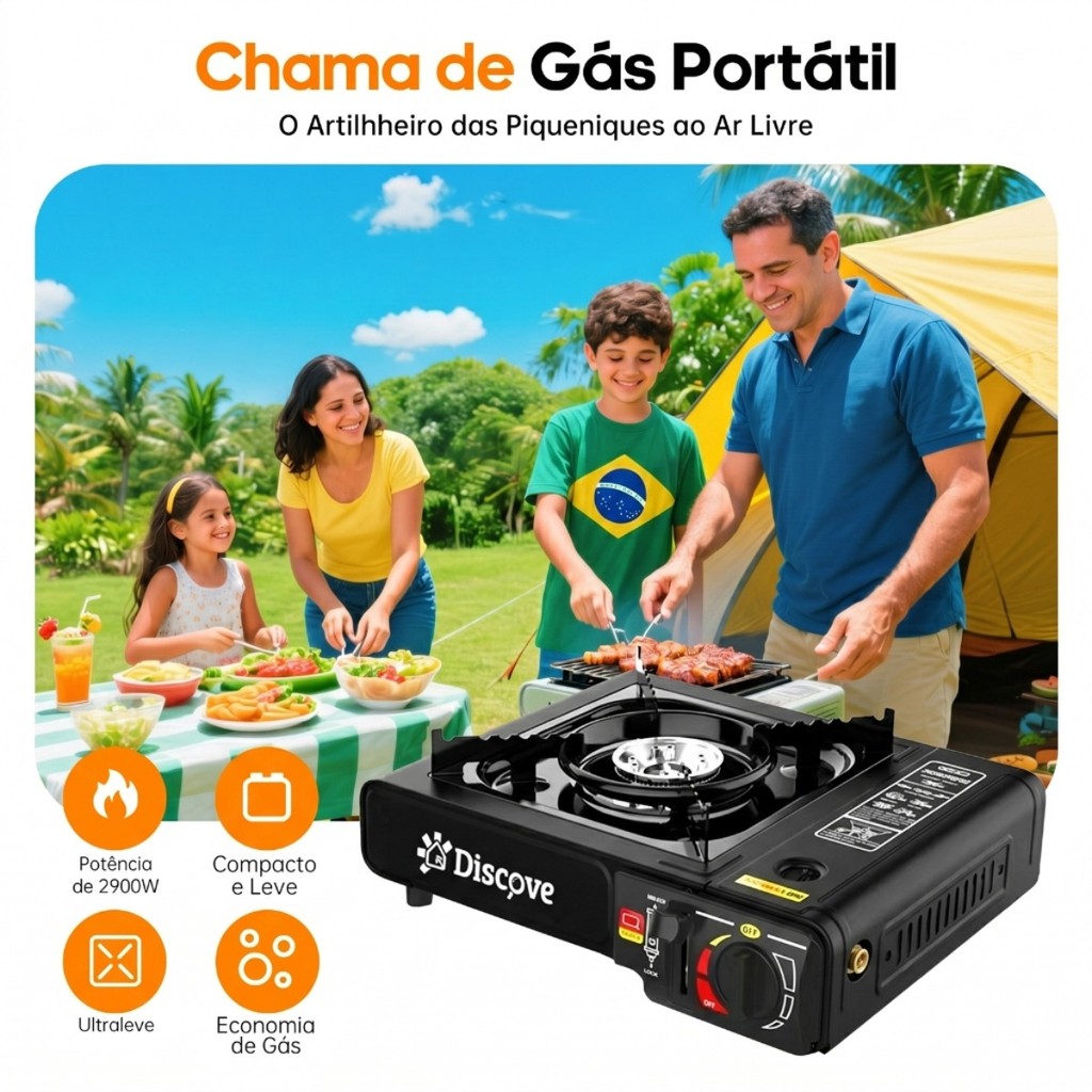 Fogareiro Portátil a Gás Camping,Sistema de ignição automática e trava de segurança para o cartucho
