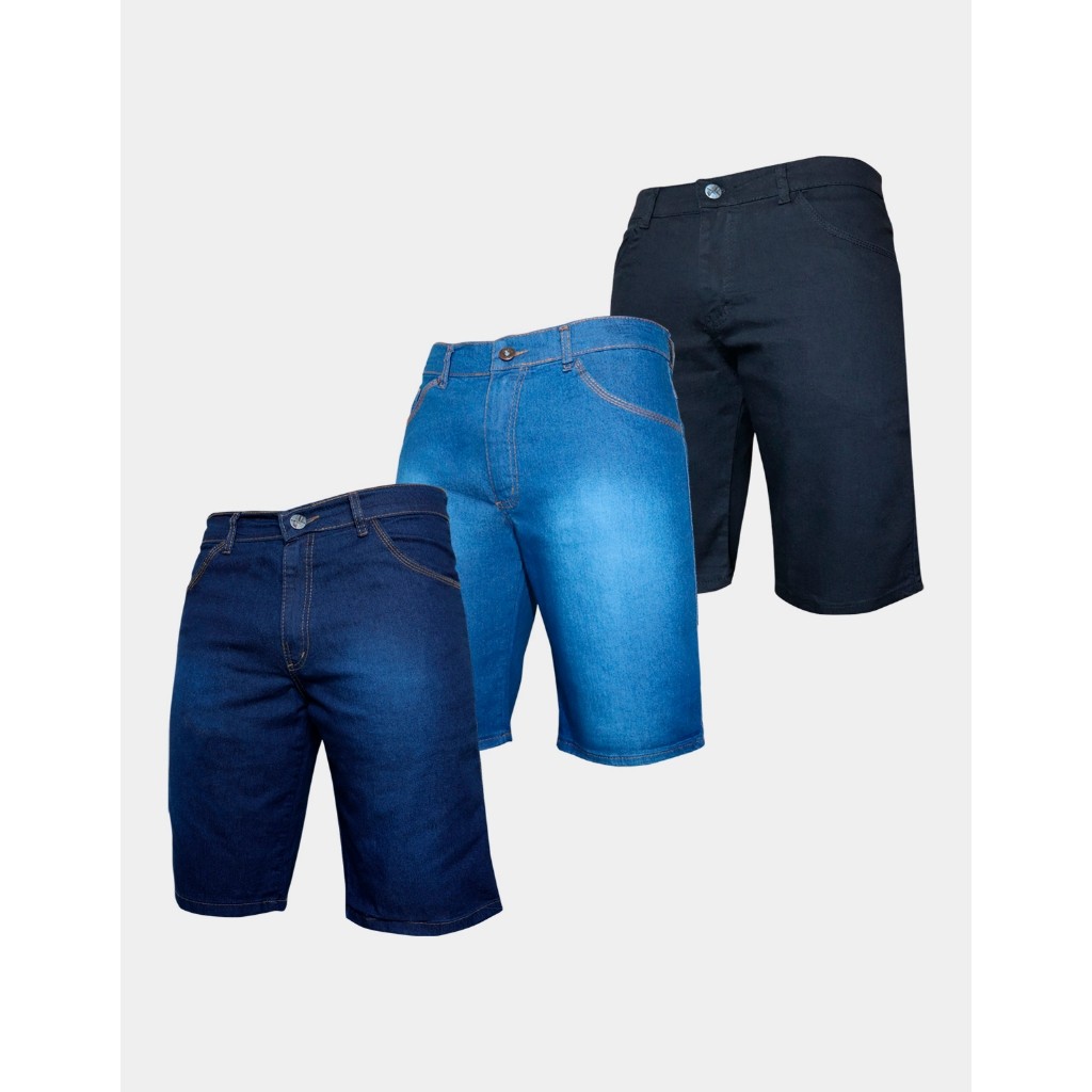 Kit 3 Bermuda Jeans Masculina Tamanho Grande 36 ao 56 Big Elastano