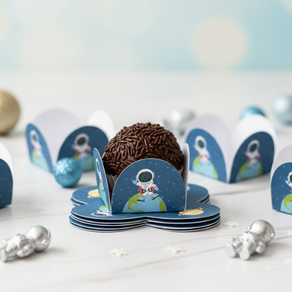 100 Forminhas Docinho Brigadeiro 4 Pétalas Astronauta Para Festas Aniversários Eventos Doces Confeitaria Beijinho