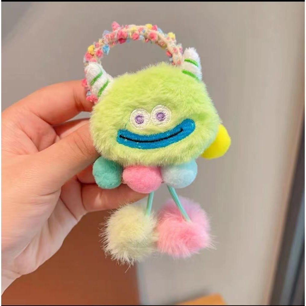 Elástico de Cabelo Criativo para Meninas com Monstro Verde de Desenho Animado, Bola de Pelo de Castor Fofa, Elástico par