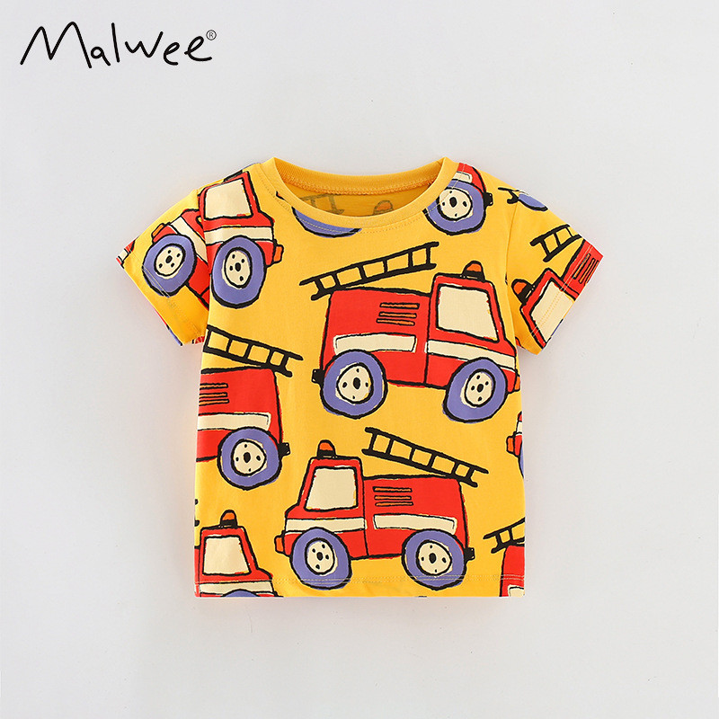 Malwee meninos camiseta 2026 verão novo estilo comércio exterior roupas infantis bonito impresso crianças em torno do pe