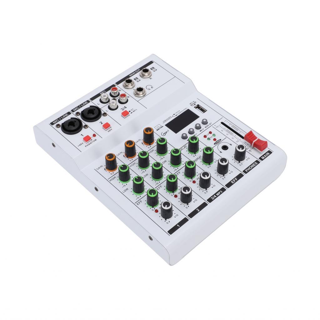 Promessa1.br Mini Mixer de Som de 4 Canais Placa de Mixagem de DJ com BT MP3 USB 48V Phantom Power Amplificador de